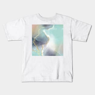 Trendy Blue watercolor modern art Blush Gold and Blue abstract Kids T-Shirt